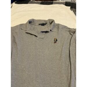 Polo Ralph Lauren Polo Shirt Mens 2XL‎ Gray Pique Polo Bear Long Sleeve